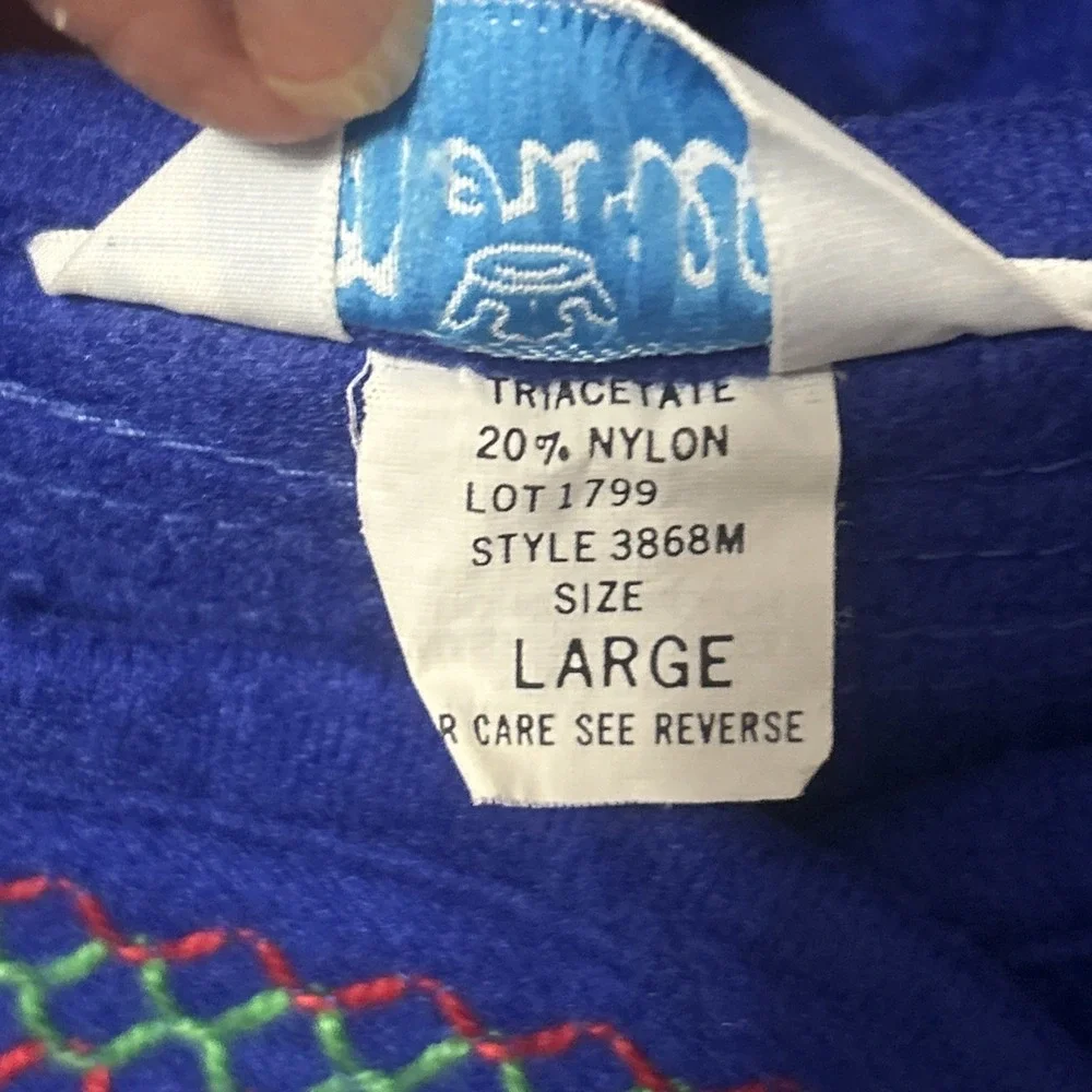 Vintage 70/80's Retro Blue House Dress Robe Lounger Boho Folk  Granny Front Snap